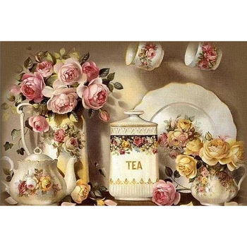 

Handicrafts 5D Diy Flowers & Tea Cup Diamond Painting Cross Stitch Diamond embroidery Mosaic European Home Decor KBL