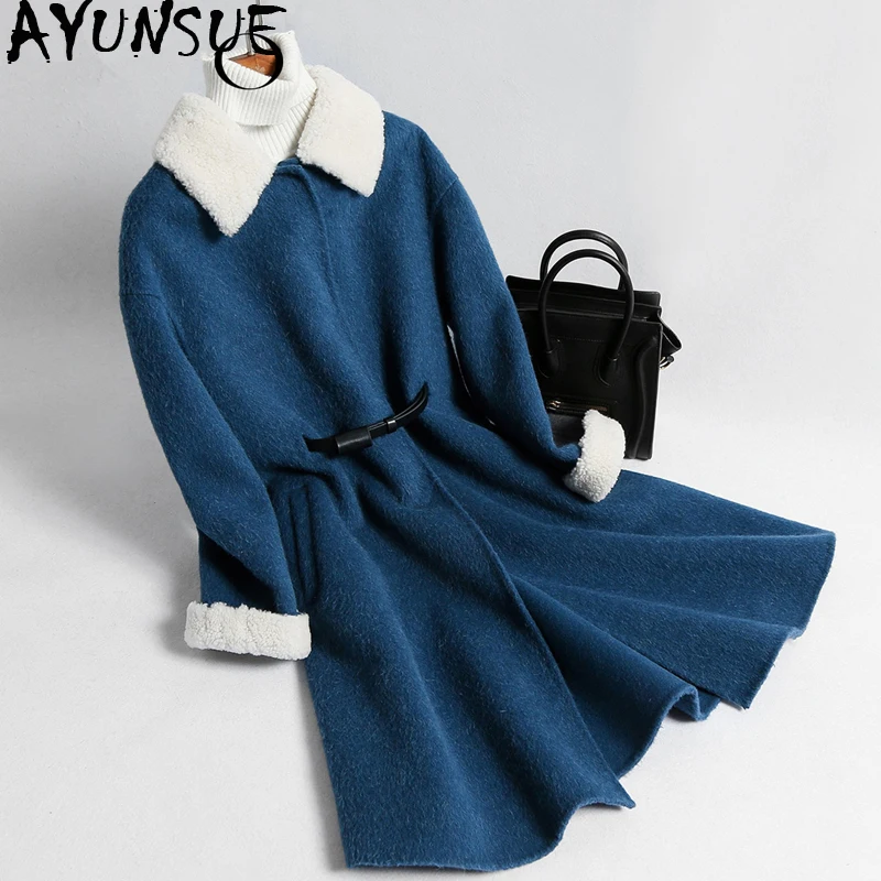 

AYUNSUE Wool Coat Female Double-Sided Alpaca Woolen Jackets Long Women Cashmere Coats 2019 Korean Autumn Winter Jacket XFY125AY