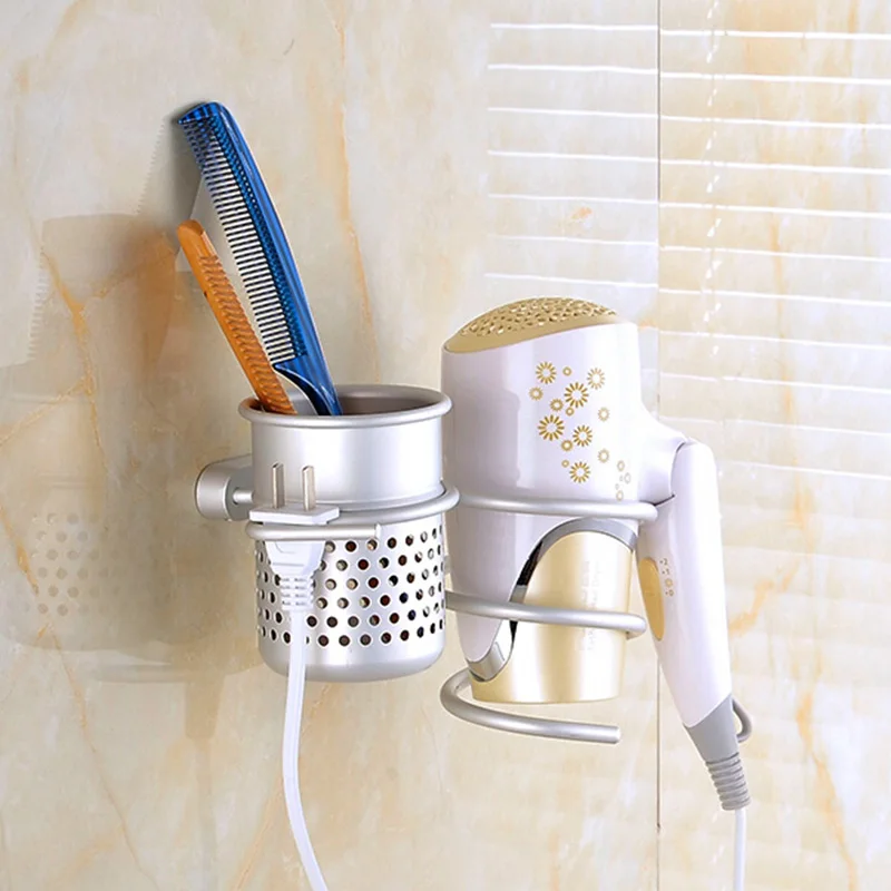 Алюминиевый настенный Фен Держатель подставка и органайзер для ванной комнаты спиральный сушилка расческа стойка для хранения всасывания