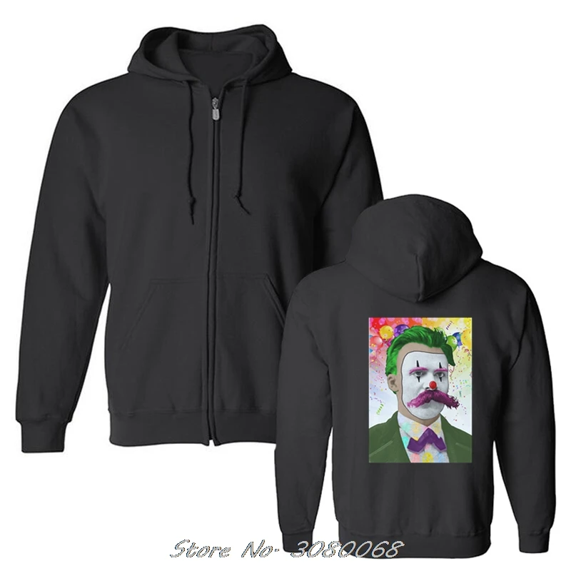Веселые Nihilism толстовки Friedrich Nietzsche клоун молнии Флисовые Толстовки Новая мода с