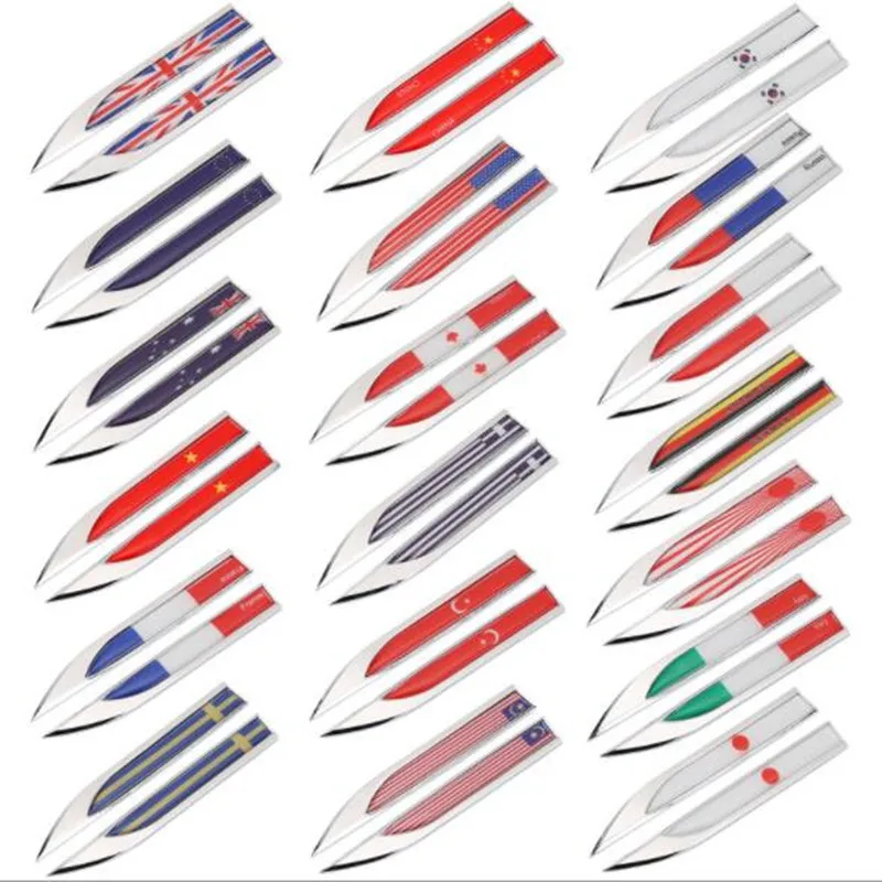 

Car Side Fender Knife Stickers Japan South Korea US UK Indonesia Malaysia France Russia Vietnam Flag Metal Emblem Badge Decals