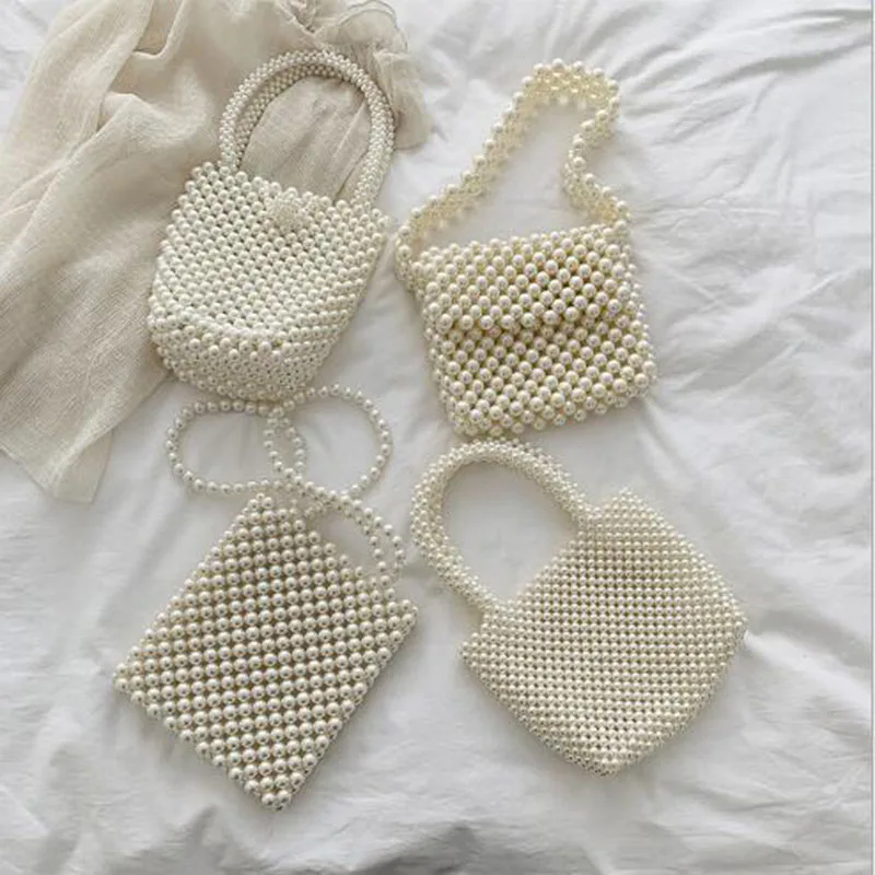 

Vintage Women's Handbags Brand Hand-woven Pearl Bags Lady Beaded Tote Bag Women Party Handmade Shoulder Messenger Bags For Women