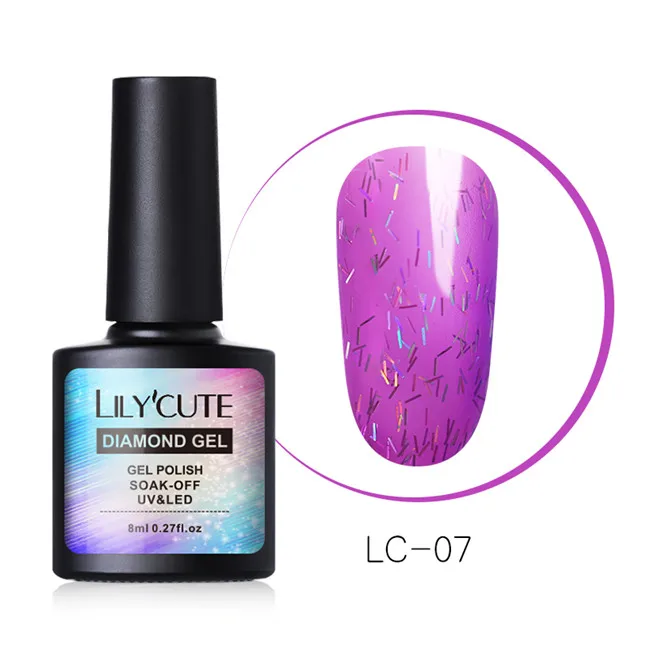 LC07 LILYCUTE UV 8 мл голографические блестки гель для ногтей Полировка для ногтей УФ светодиодный гель лак замачиваемый длинный прочный ноготь маникюрный лак - Цвет: LC07