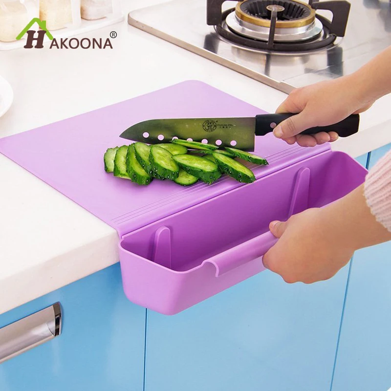 

HAKOONA kitchen 2-in-1 Storage With Counter Edge Cutting Board With Scrap Bin Plastic Thicken Chopping Board