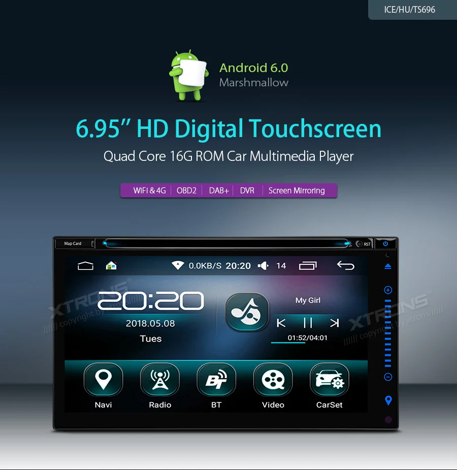 Flash Deal Android Universal 6.95" Car Multimedia DVD Player Radio Stereo Digital Touch Screen Auto Head Unit GPS RDS OBD2 Wifi Navigator 0