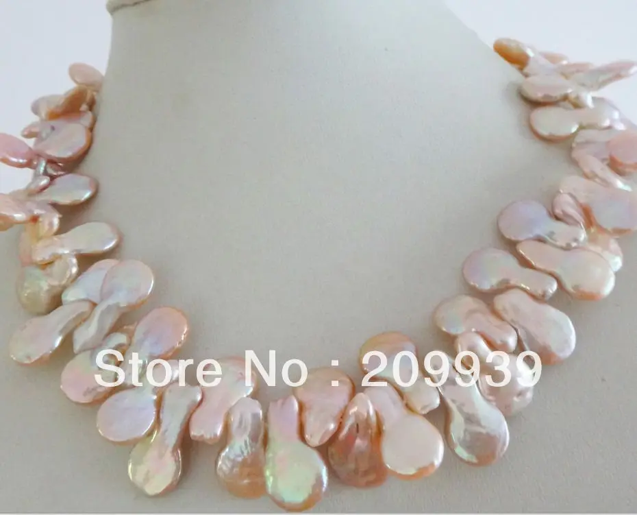 

huij 001178 13X18MM NATURAL SOUTH SEA GENUINE GOLDEN PINK LAVENDER PEARL NECKLACE