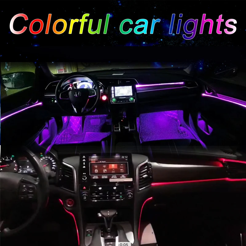 Звуковой активный EL неоновый провод полосы света RGB светодиодный свет салона автомобиля Многоцветный Bluetooth телефон управление атмосферный свет 12 в комплект