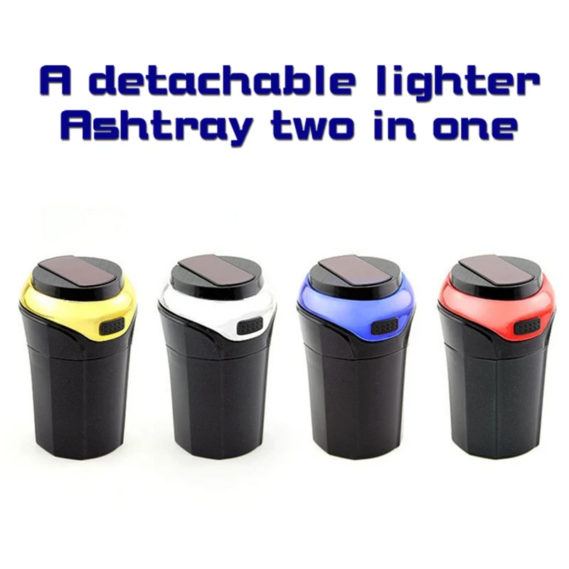 

Car stainless steel smoking ashtray with LED detachable cigarette lighter USB Solar button cell charging multifunctional holder