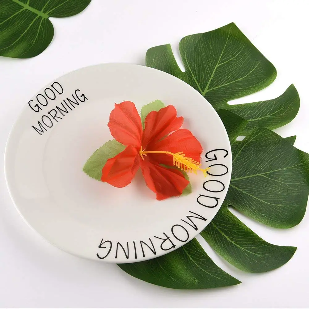 60Pcs Tropical Luau Party Decoration Tropical Leaves Hibiscus Flowers for Hawaiian Aloha Party Supplies