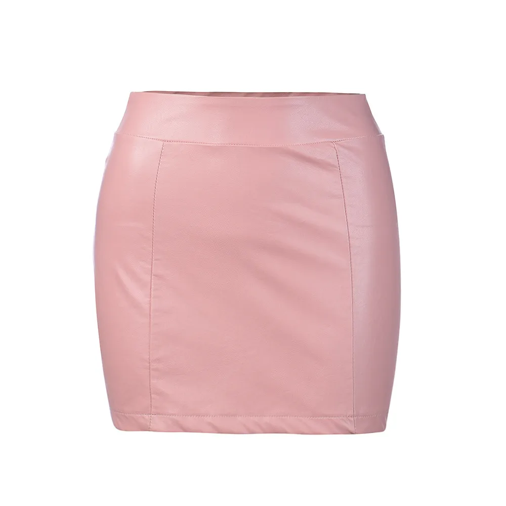 Осенняя и зимняя женская кожаная юбка, высокая юбка с тонкой талией, мини-юбка, сумка на бедрах, розовый, злой, коричневый, большой размер - Цвет: pink