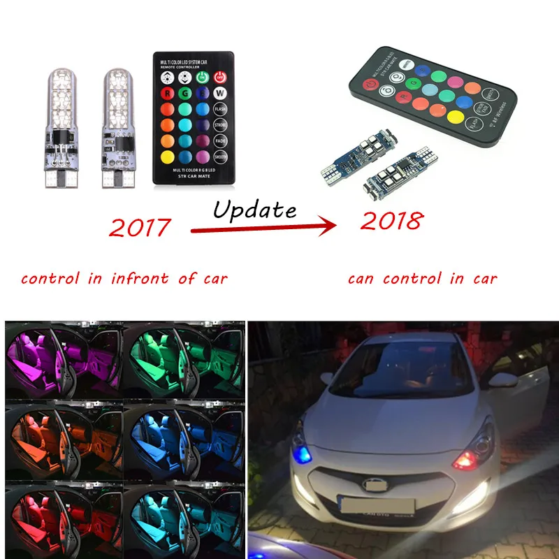 Новинка T10 W5W RF Control RGB светодиодный Габаритные фонари для автомобиля пульт