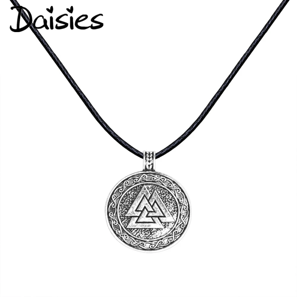 Antique Silver Charm Valknut Scandinavian Norse Viking Jewelry Triange Slavic Pendant Rope Necklace Christmas Gift for Men Women