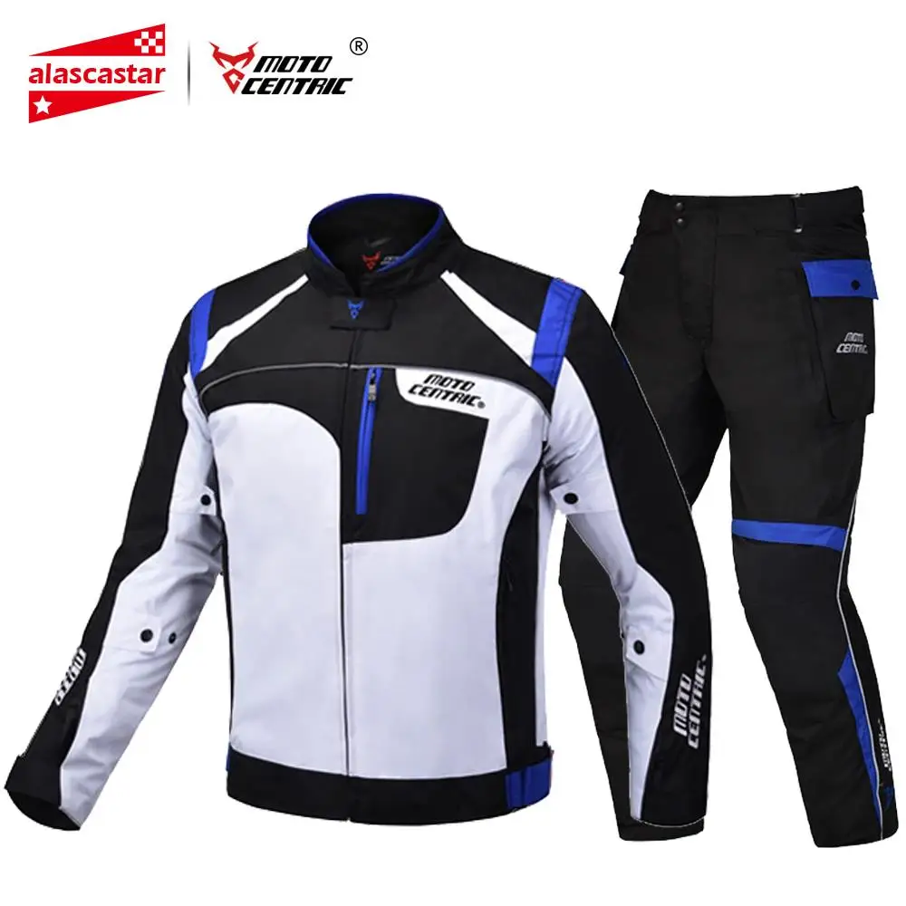 Мотоциклетная Водонепроницаемая мотоциклетная куртка+ штаны Chaqueta Moto Riding Защитное снаряжение для мотокросса Jaqueta Moto куртка четыре сезона - Цвет: Blue Set