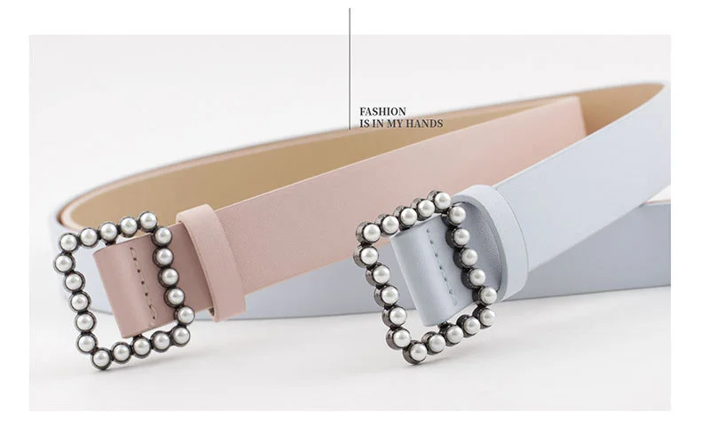Deepeel 1pc/3pcs 2.8X107cm Fashion Wild Pearl Tri-Glide Adjust Buckle Head Belts for Women Faux Leather PU Jeans Decoration Belt