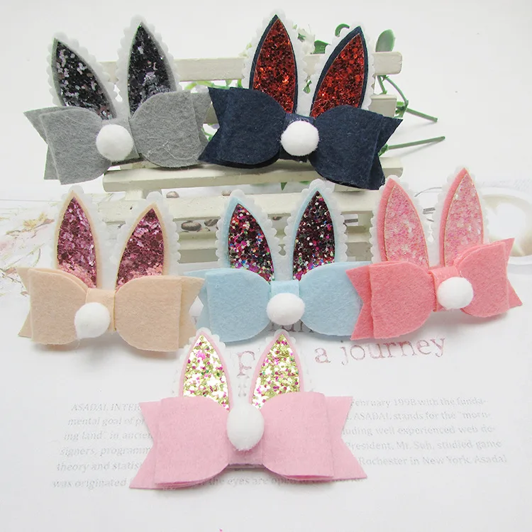 

6PCS/lot 7cm shiny Rabbit ears padded applique Crafts for garment accessories and Girl Hair Jewelry Decoration