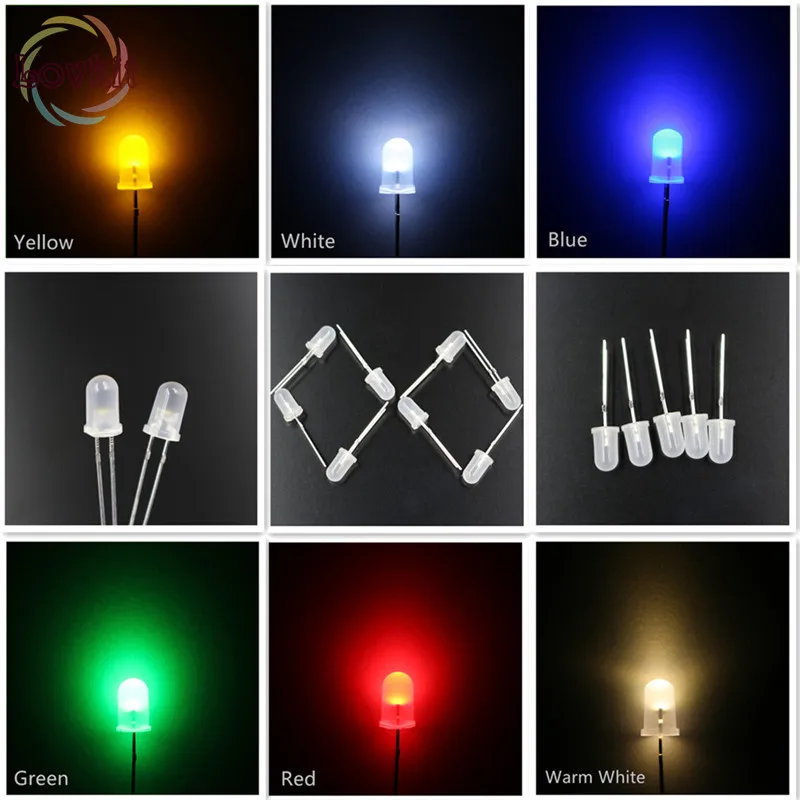 

100pcs 6 Colors Optional 5MM Round Top Diffused led 5mm Ultra Bright LEDs light Emitting Diodes Electronic Components Wholesale