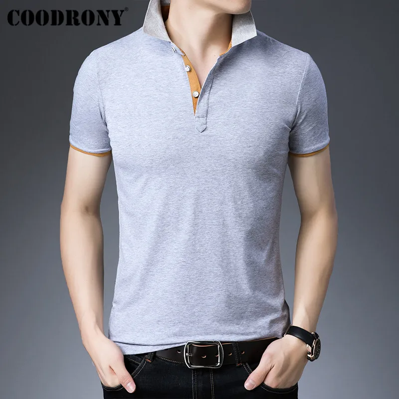 COODRONY брендовая летняя футболка с короткими рукавами Мужская модная повседневная футболка с отложным воротником хлопковая Футболка