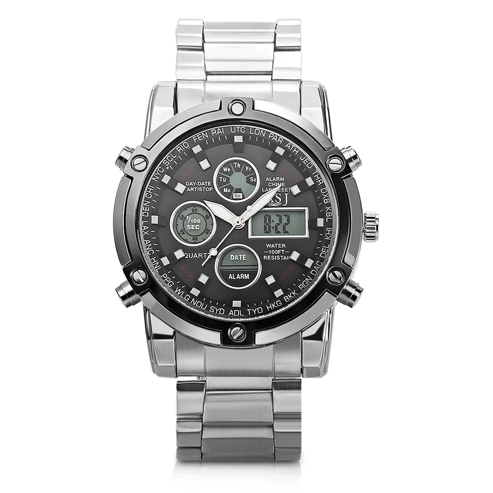 

ASJ B42 Men Watches Stainless Steel Analog-digital Alarm Chronograph Sports Watch Waterproof Quartz Wristwatches