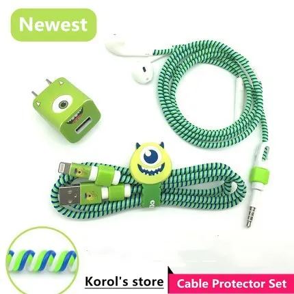 

1.4M Cute Cartoon USB Cable Earphone Protector Set Cable Winder Stickers Spiral Cord Protector For iphone5 6 7