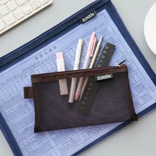 JIANWU A4 A5 B6 MUJI STYLE Simple nylon transparent mesh bag data bag Folder stationery storage bag School Supplies