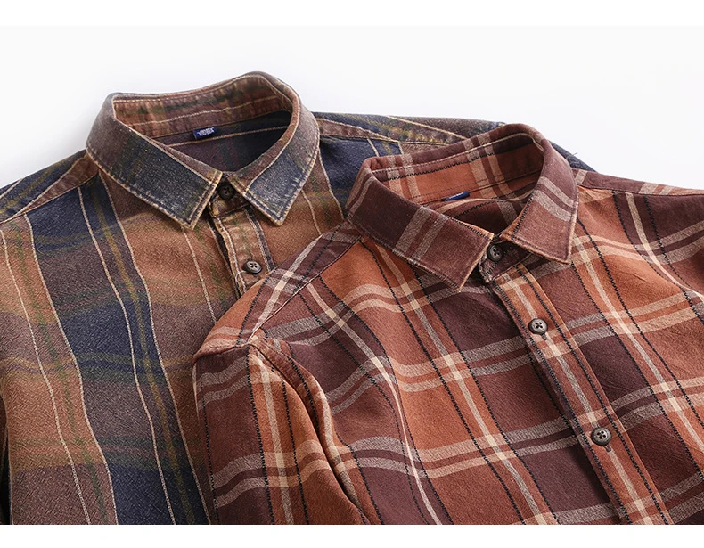 Хлопок весна новая мужская повседневная классическая клетчатая рубашка из стираной ткани тонкая рубашка с длинными рукавами Мужская брендовая одежда