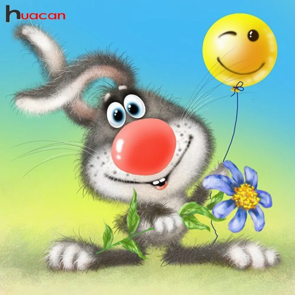

HUACAN Diamond Painting Cartoon Rabbit DIY Diamond Embroidery Animals Full Square Picture Of Rhinestone Diamond Mosaic Flower