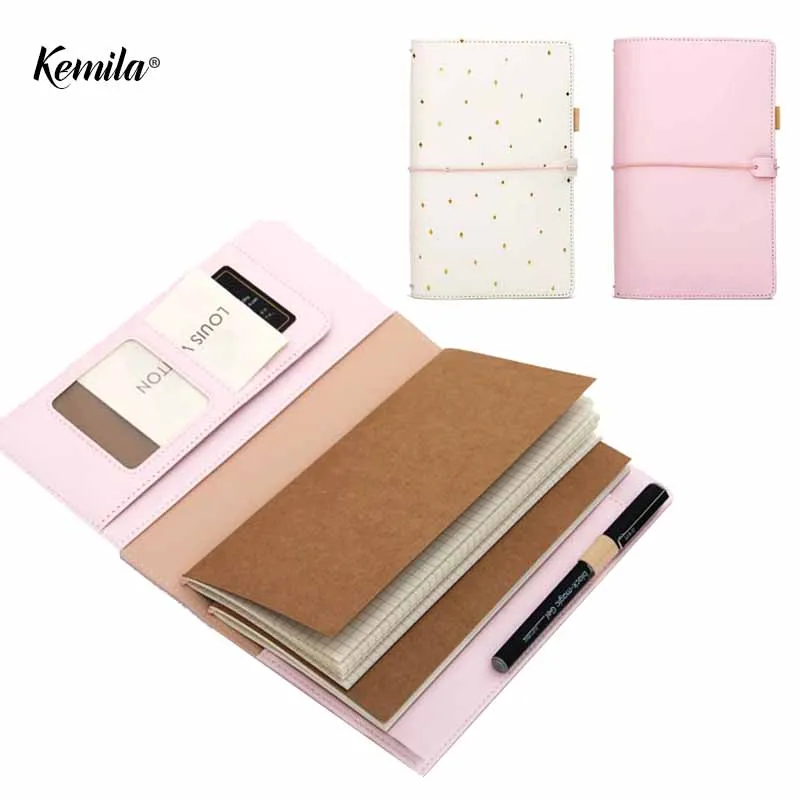 kemila Kawaii Leather Notebook Travelers Notebook Diary Portable Journal Dotted Notebook Planner Agenda Organizer Caderno