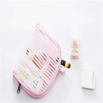 

Women Men Strip PVC Cosmetic Bag Organizer Storage Pouch Large Zipper Makeup Bag Portable Travel Toiletry Make Up Wash Kit Case