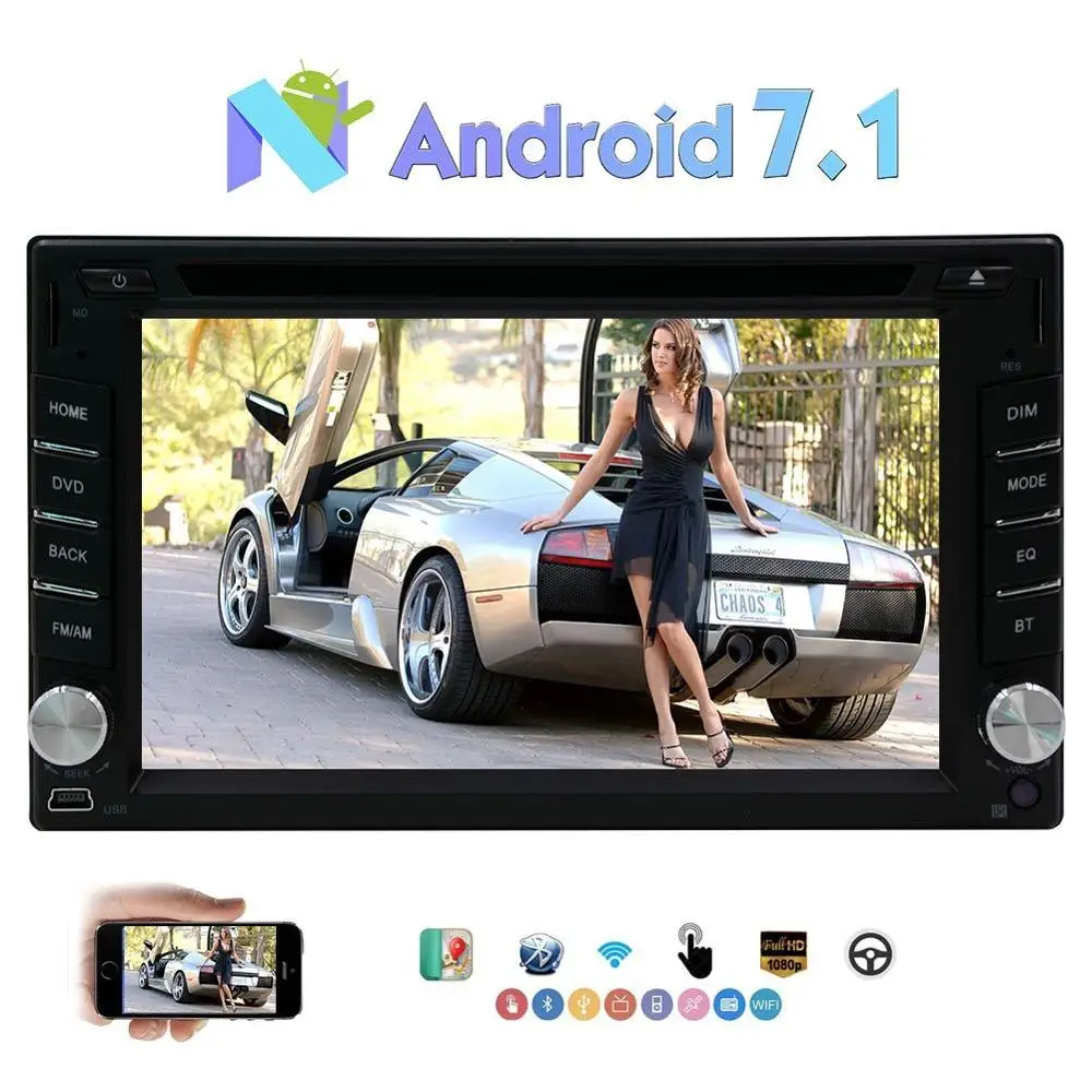 cheap Android 7.1 Octa core Car Stereo 2 Din Touch Screen DVD CD Player Head Unit GPS Navigator Support Bluetooth FM OBD2 1080P Video