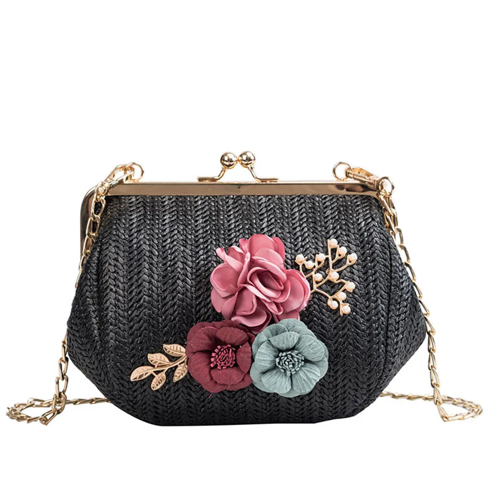 

Women' Handbag Fashion Solid Color Chain Weave Bag Ladies Casual Flower Straw Shoulder Bag Vintage Bohemia Style #YL5