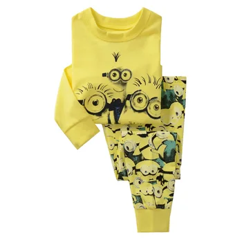 

Cotton Yellow Cartoon Autumn Spring Top With Pants For Girls Boys Pyjamas Kids Pajamas Pijamas Children Clothes Clothing Set 2-7