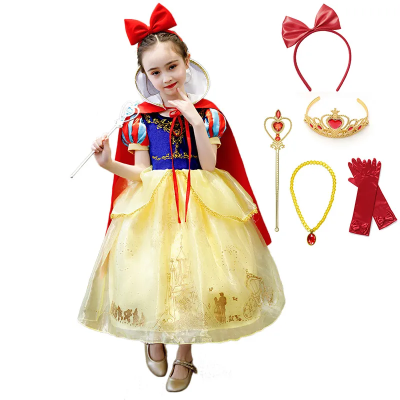 New Ladies Snow White Fairy Tale Long Fancy Dress Up Costume Cartoon Gown Tutu