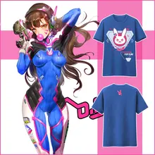 Anime Top D. VA Camiseta Fresca de Moda OW Juego D. va de Cosplay Del Conejito de Impresión Tee Top Yo Juego para Ganar Azul de Manga Corta de la Camiseta para el Verano