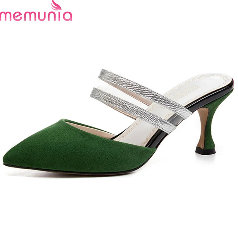 

MEMUNIA 2018 new style women sandals pointed toe shallow crystal summer party wedding shoes sexy thin high heels mules shoes