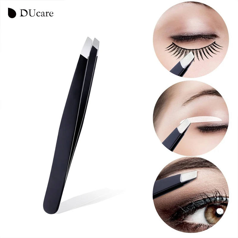 DUcare professional tweezers for eyebrows lash twizzer Stainless Steel Eyelash Extension Classic Slant 3pc Hair removal tweezers 4
