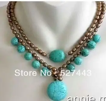 

Wholesale Genuine 2 rows brown pearl pendant necklace