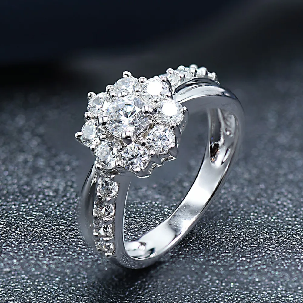 Hutang real 925 sterling silver wedding classic ring cubic zirconia cz rings for women gift