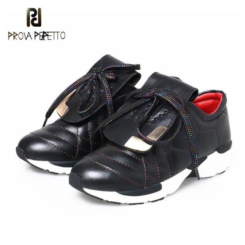 

Prova Perfetto Leather Lace Up Women Shoe Leisure Style Lace Up Metal Decoration All Match Platform Travel Shoe Female