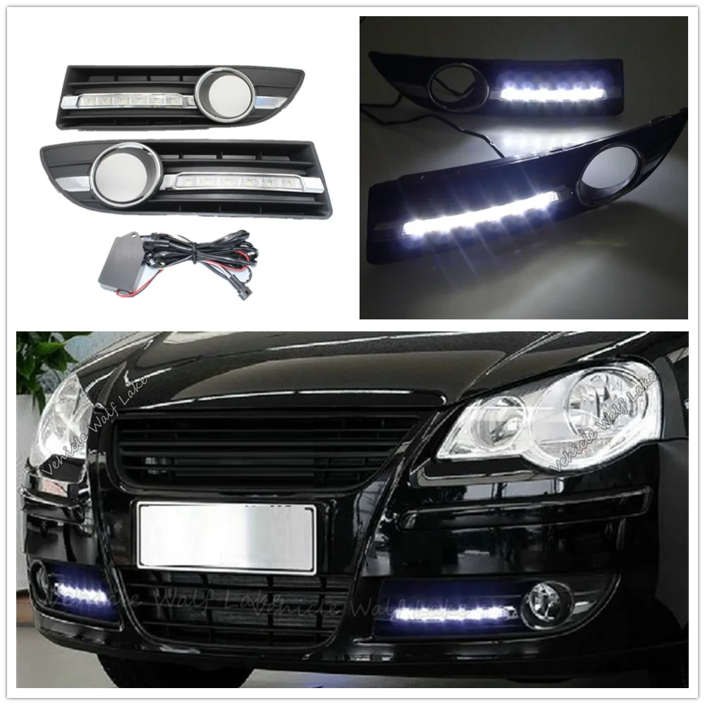 2 шт. Автомобильный светодиодный DRL для VW Polo 2005 2006 2007 2008 автомобильный Стайлинг светодиодный DRL дневные ходовые огни с проводом жгута