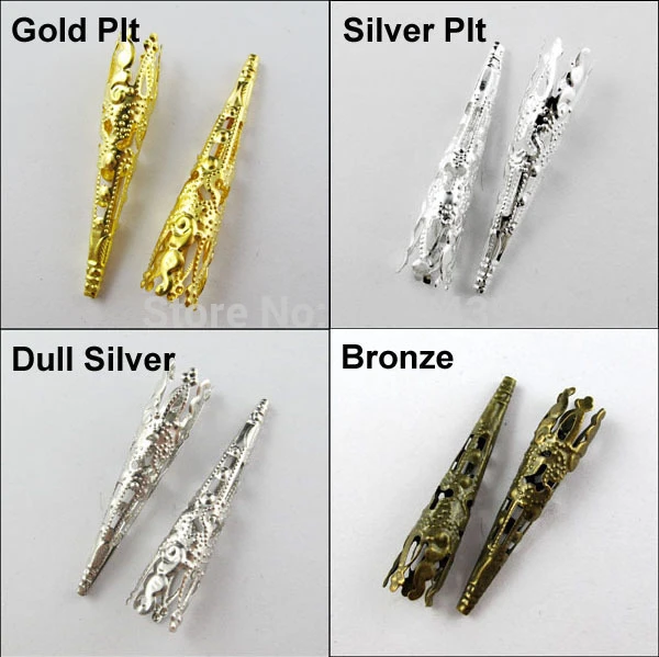 Free Shipping 50Pcs Long Cone Bead Cap 8x41mm Gold Silver Bronze Dull  Silver For Jewelry Making Craft DIY BC12