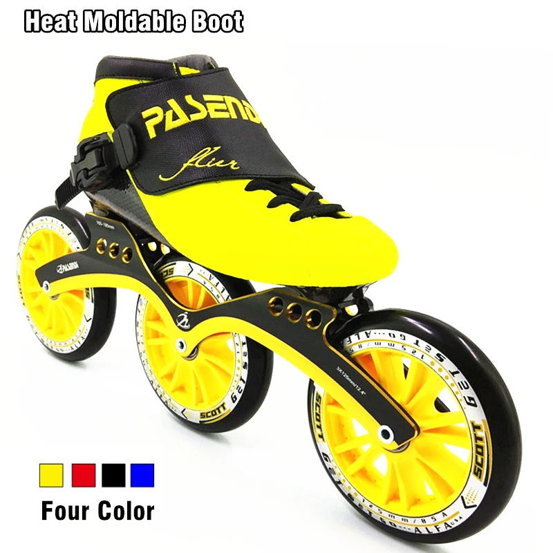 

PASENDI Heat moldable CARBON boot racing inline speed skate 3 wheels roller skates 125mm big wheel
