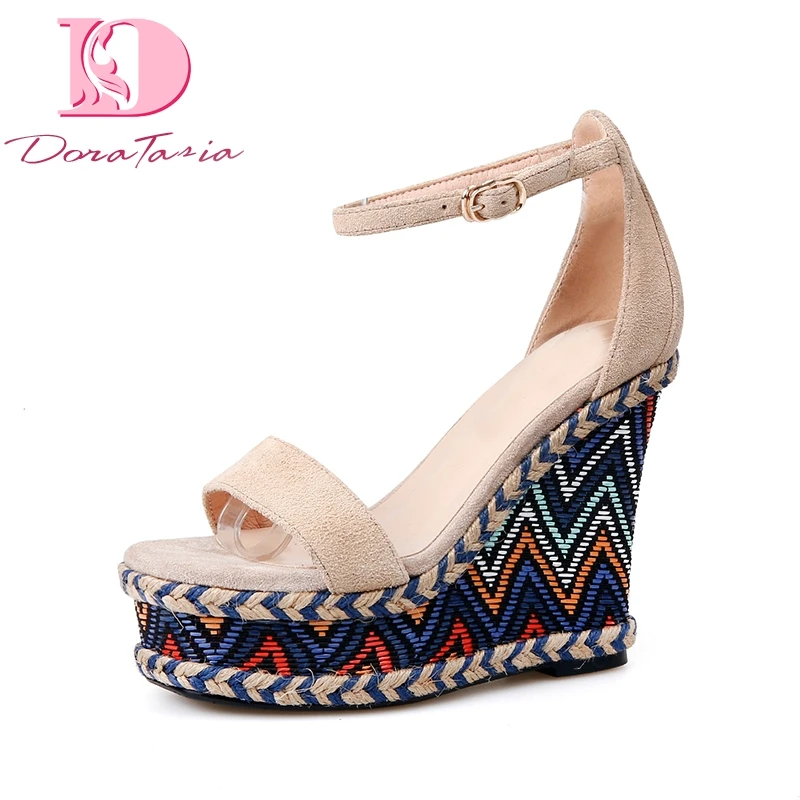 

DoraTasia Cow Suede Leather 2018 Summer Sandals Shoes Woman Sexy Platform Wedge high-heeled Bohemia Style Sandals