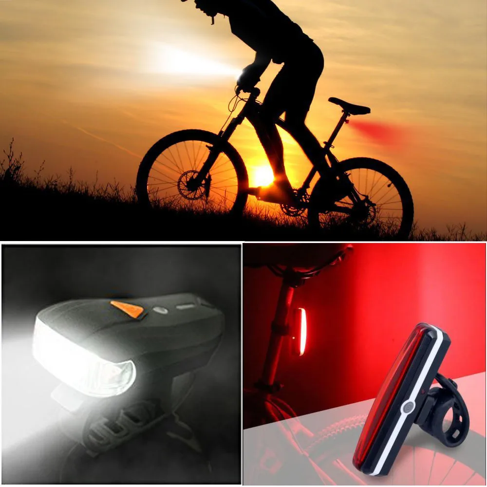 USB Rechargeable LED Bike Bicycle Cycling Headlight Front Light Tail Rear Lamp