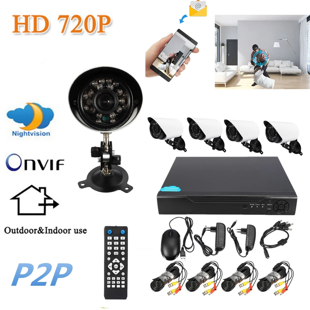 

NEW Safurance Wireless 4CH 720P WIFI NVR Outdoor CCTV Security Night Vision IP Camera System Home Safety Surveillance Remote