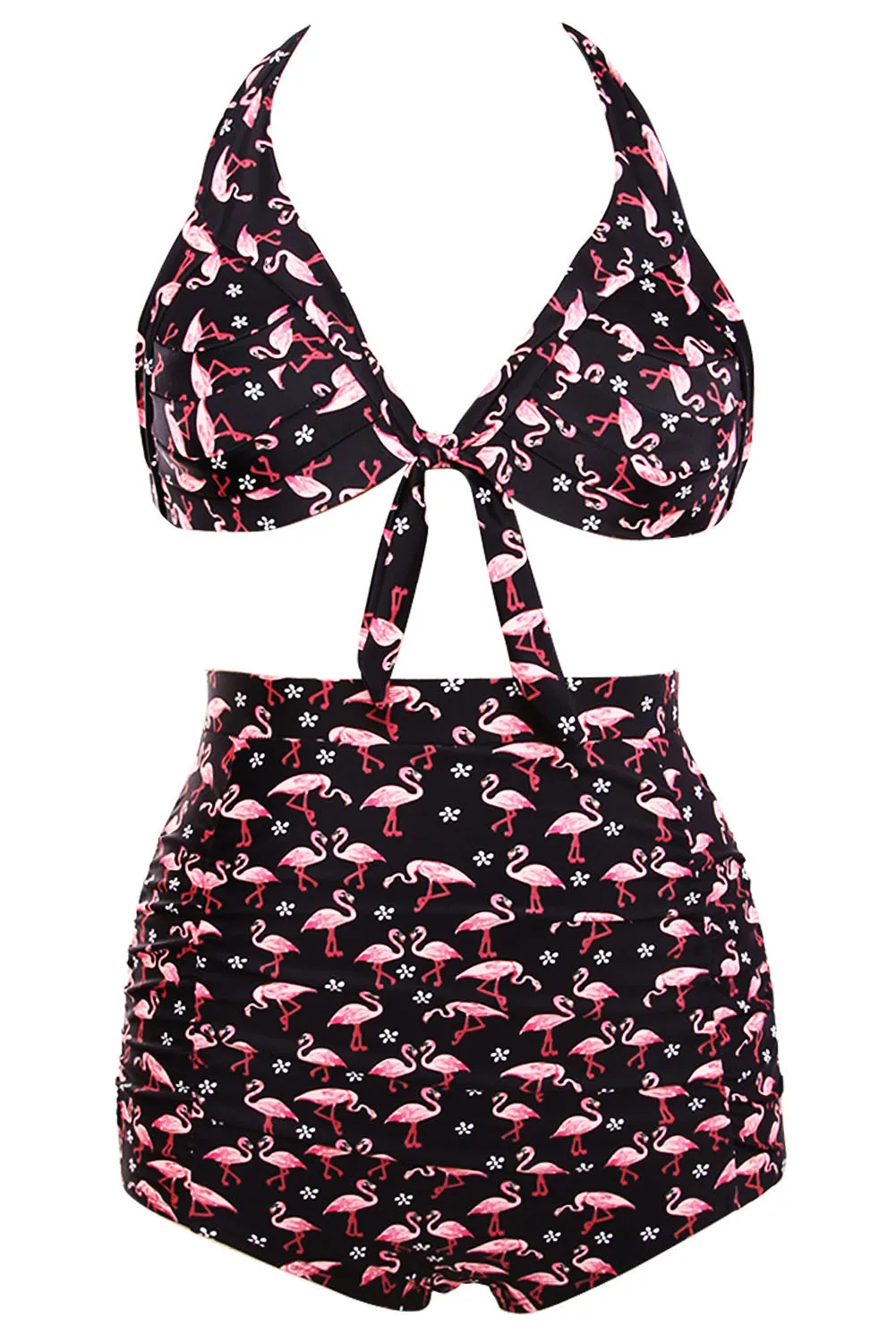 

Sexy Women Waterfowl Print Black Retro High Waist Swimwear Tankinis Bikini Lacing Two Pieces Swimsuit Teddies BeachWear