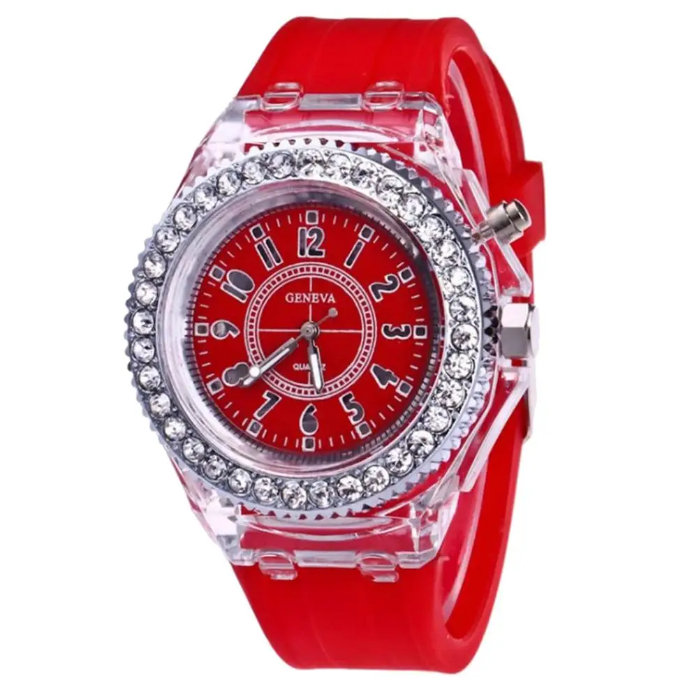 

Great Children Rhinestone Round Dial LED Light Up Silicone Band Quartz Wrist Watch