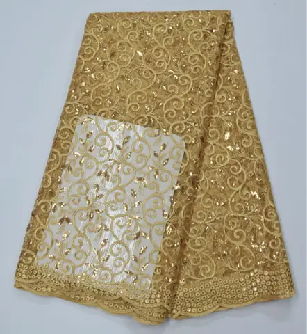 Tecido de Renda Vestido de Tule Tecido de Renda para o Partido 2020 de Alta Qualidade Africano Ouro Azul Royal Francês Net Paetês Bordados para o Partido Nigeriano