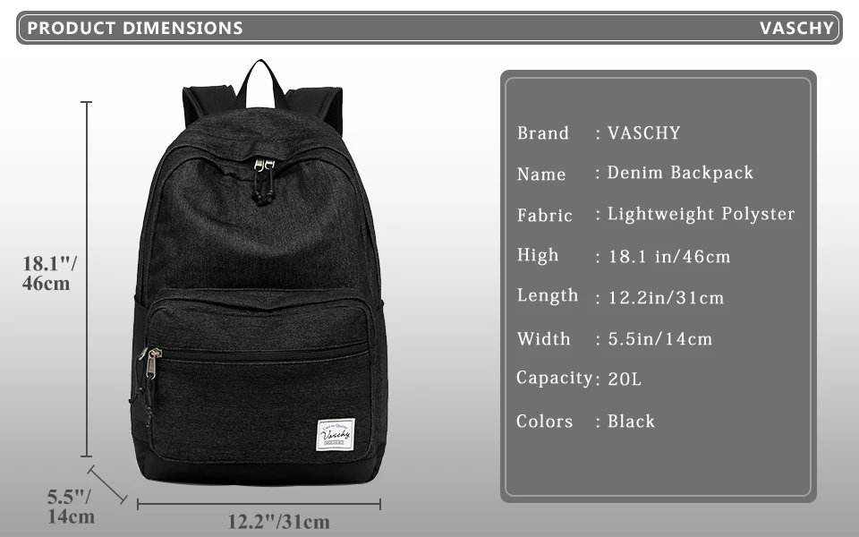VASCHY легкий деним 15 дюймов ноутбук рюкзаки для женщин Путешествия школьный рюкзак Mochila bookbag для мужчин