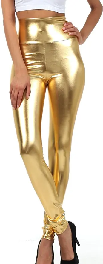 Женские эластичные тонкие леггинсы из искусственной кожи больших размеров, Xl-5XL брюки из искусственной кожи, обтягивающие блестящие черные леггинсы больших размеров - Цвет: Золотой