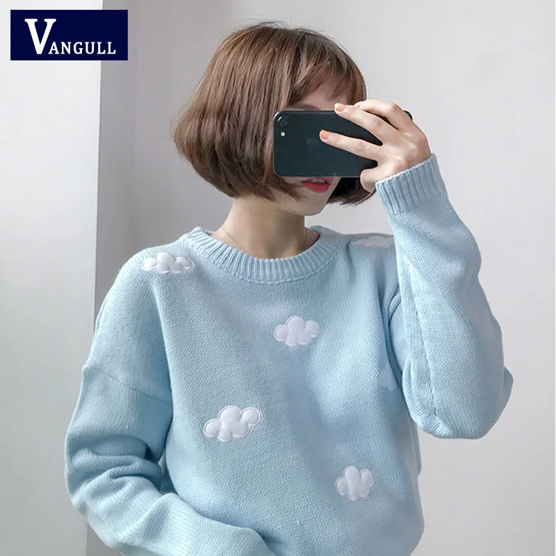 

Vangull 2019 Winter Women Sweaters Korean Clothes Sweet Clouds Pullovers Plus Size Women Sweater Pretty Girls Kawaii Knit Tops